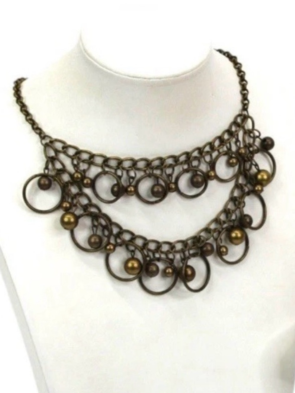 Brass Hoop Bead Necklace French Wire Earrings Set